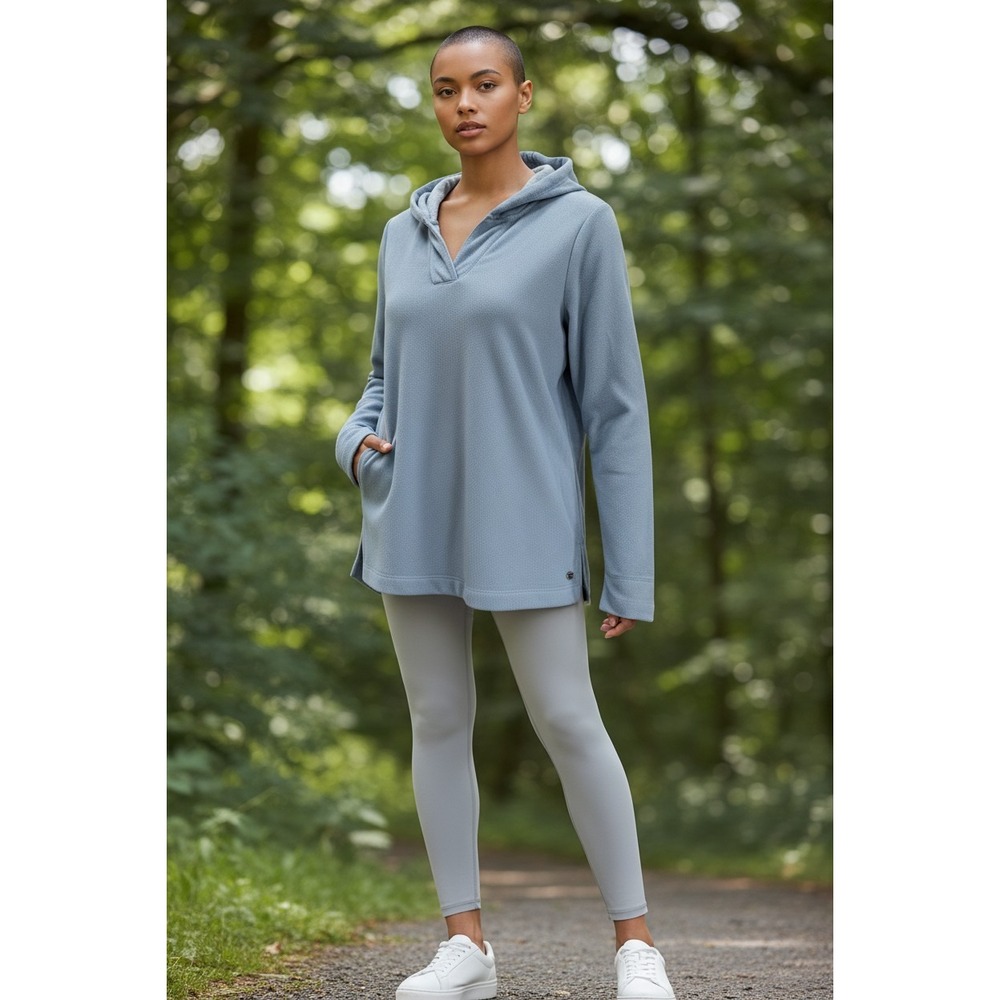 Gaiam‎ Womens Blue Fleece Hoodie Long Sleeve V Neck Pullover Activewear L